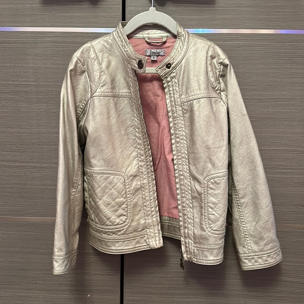 Girl silver jacket Frenchie brand red inside size 6